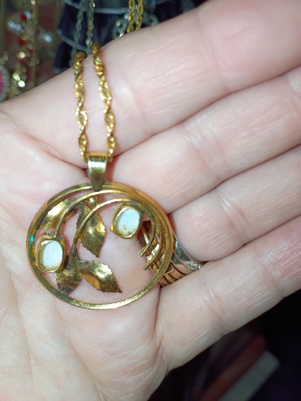 18 Kt Gold Plated Floral Pendant Necklace with Opal Accents